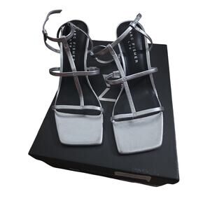 Marc Fisher LTD ML Dennie Silver Strappy Heels 8M Square Toe Leather NEW Ankle